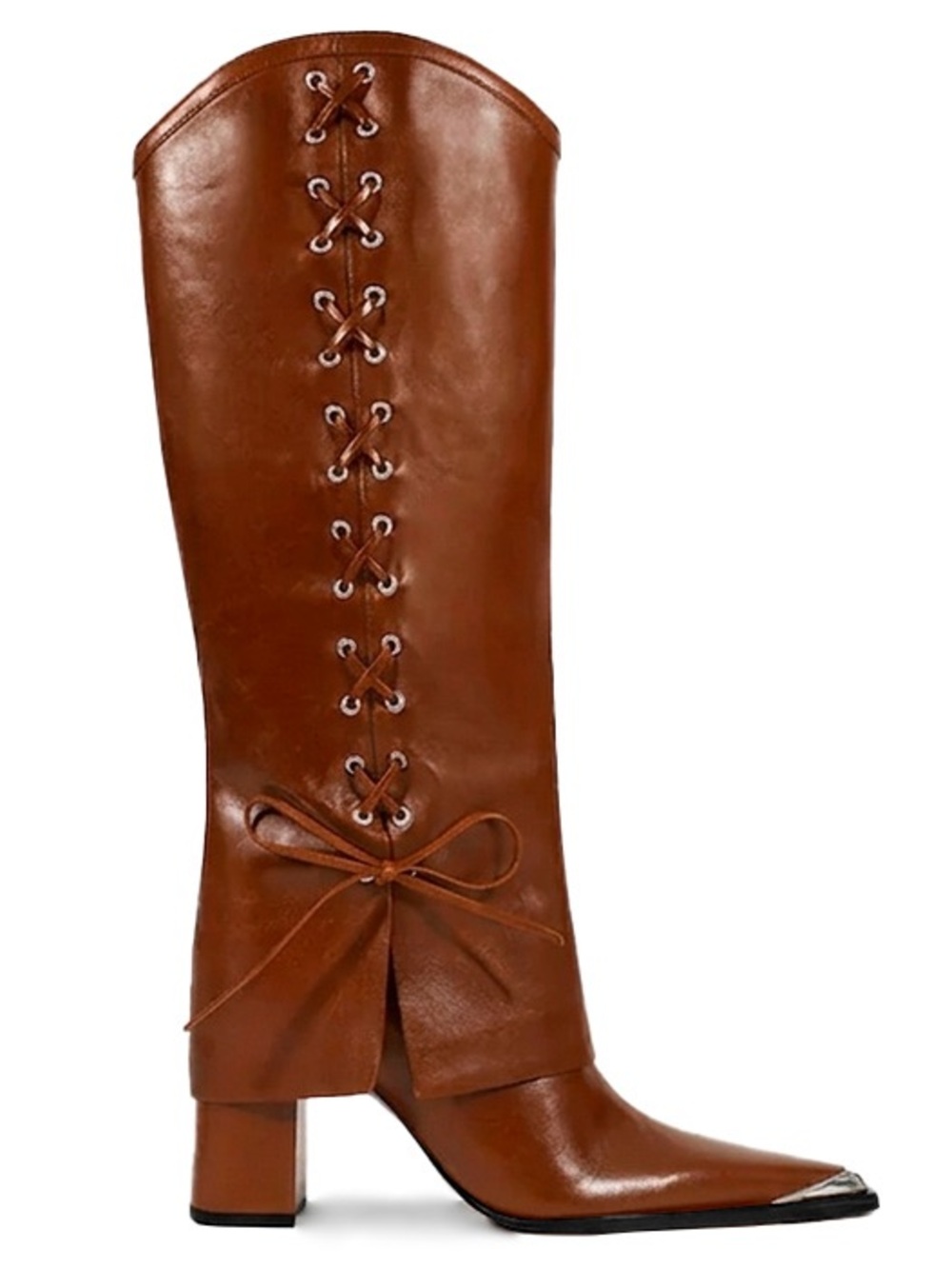 SCHUTZ Rafaela Clock Eyelet Cognac Brown Leather Boots